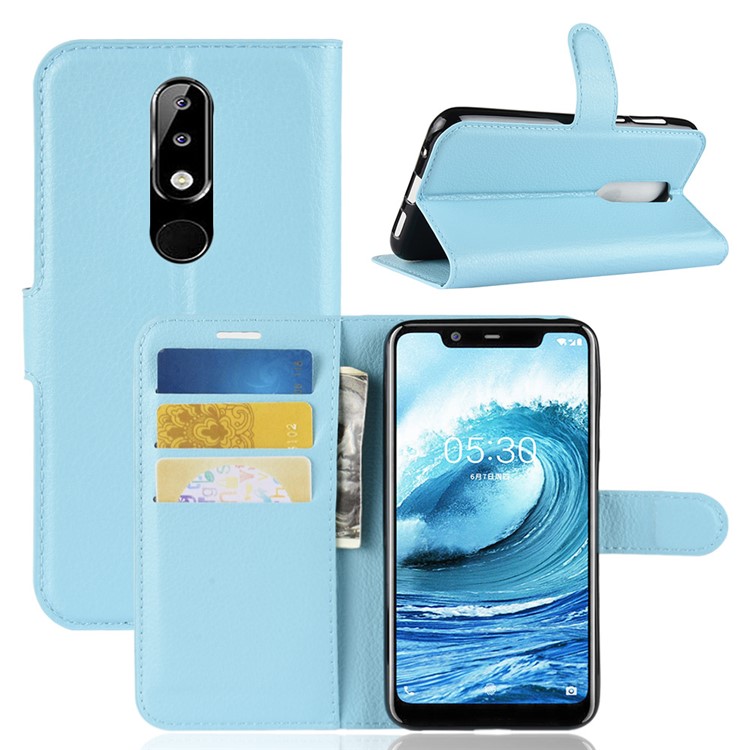 Caja De La Cartera Del Cuero De La PU De La Piel De Litchi Para Nokia 5.1 Más / X5 - Bebe Azul-1