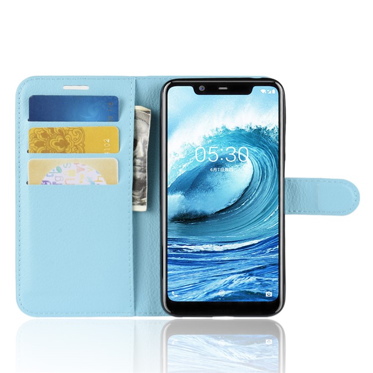 Caja De La Cartera Del Cuero De La PU De La Piel De Litchi Para Nokia 5.1 Más / X5 - Bebe Azul-4