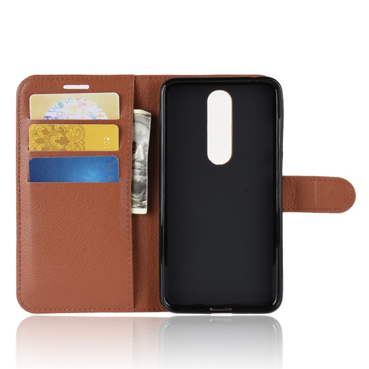 Litchi Skin Wallet Leather Protective Case for Nokia 5.1 Plus / X5 - Brown-4