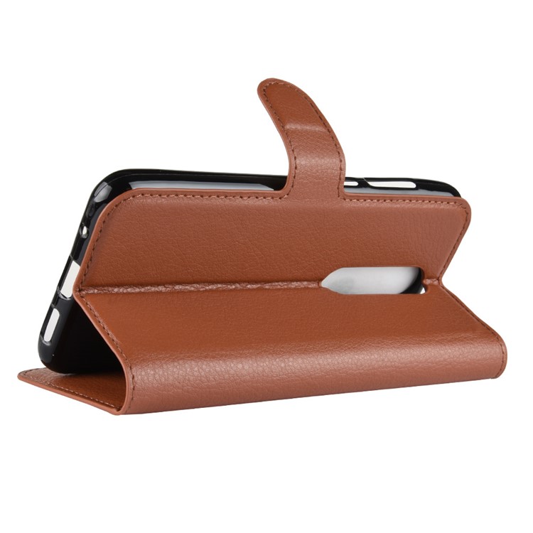 Litchi Skin Wallet Leather Protective Case for Nokia 5.1 Plus / X5 - Brown-6