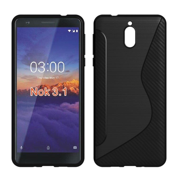 For Nokia 3.1 S Shape Carbon Fiber Texture Brushed TPU Cell Phone Case - Black-1