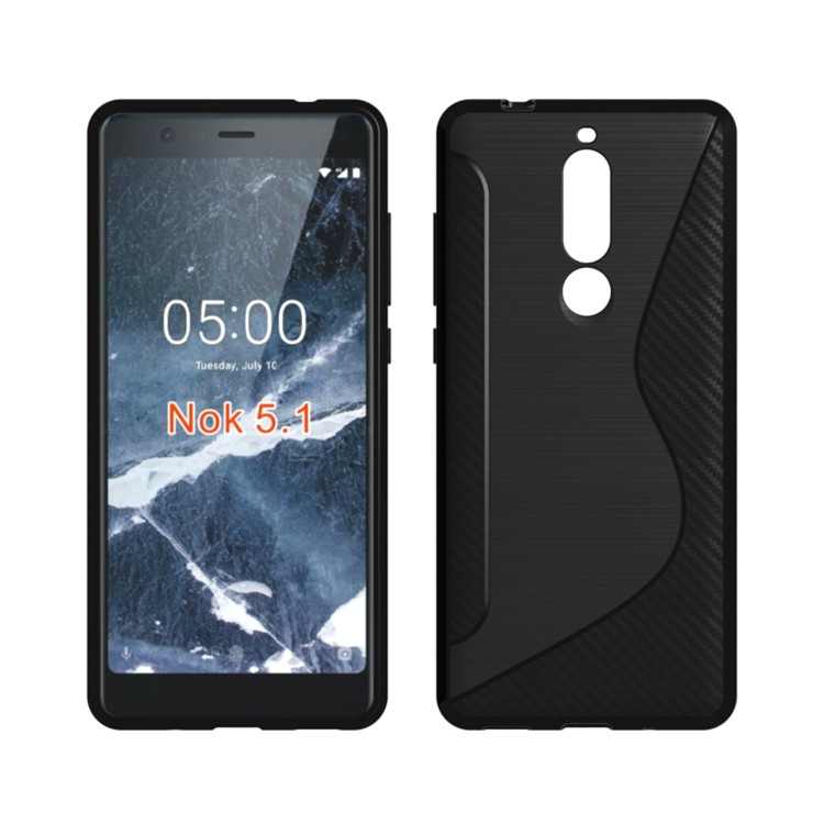 S Shape Carbon Fiber Texture Brushed TPU Phone Case for Nokia 5.1 - Black-1