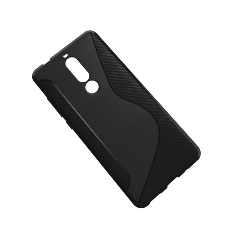 S Shape Carbon Fiber Texture Brushed TPU Phone Case for Nokia 5.1 - Black-2