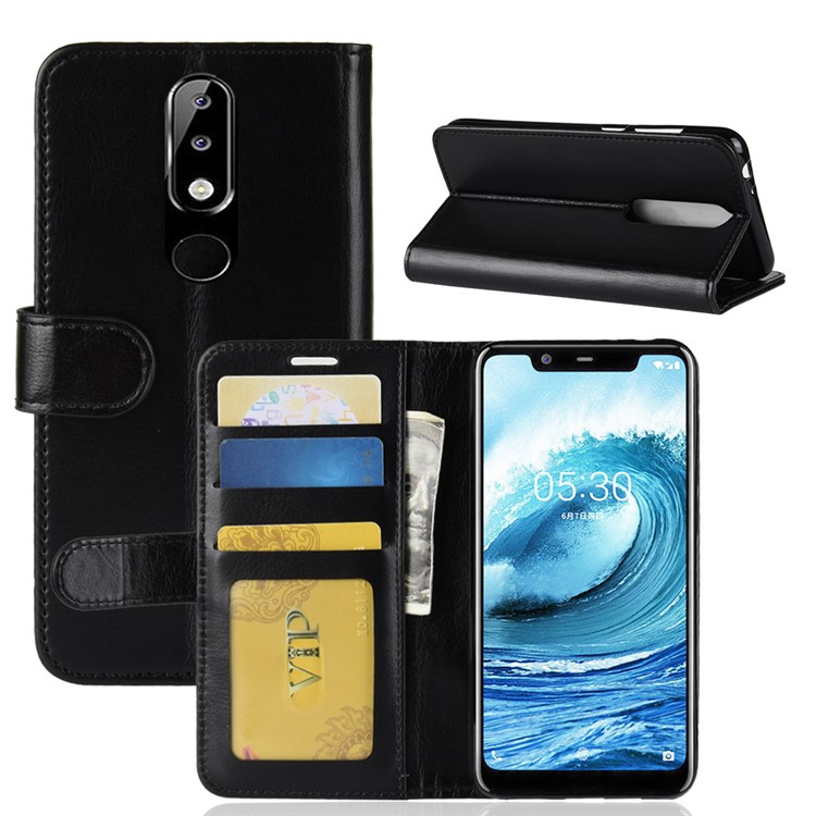 Crazy Horse Wallet Leather Stand Case for Nokia 5.1 Plus / X5 - Black-2