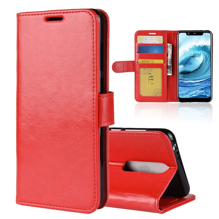 Crazy Horse Magnetic Leather Stand Case for Nokia 5.1 Plus / X5 - Red-1