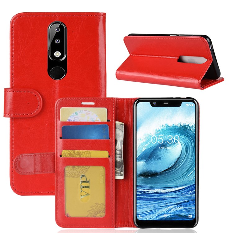 Crazy Horse Magnetic Leather Stand Case for Nokia 5.1 Plus / X5 - Red-2