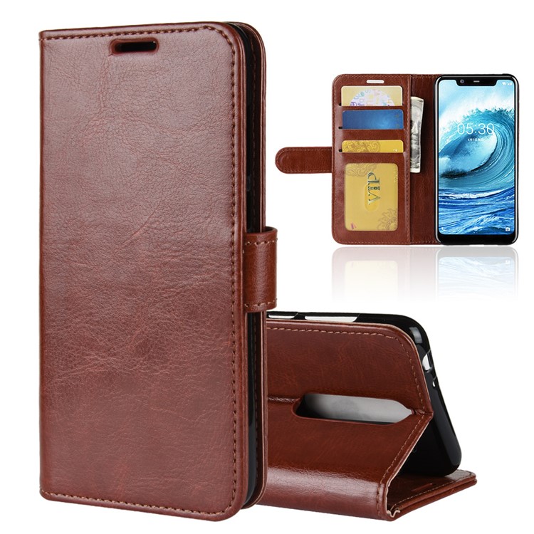 Crazy Horse Magnetic Leather Stand Cover for Nokia 5.1 Plus / X5 - Brown-1