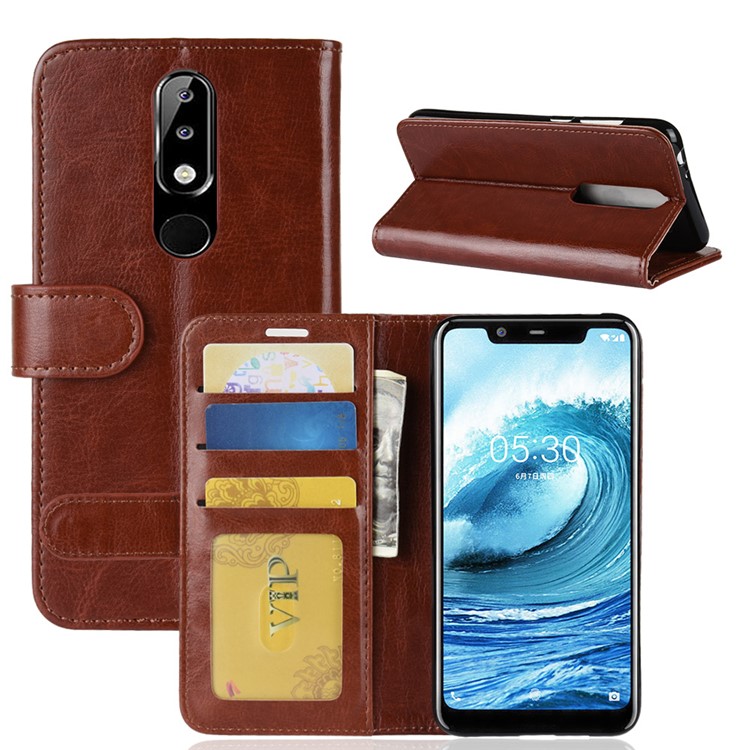 Crazy Horse Magnetic Leather Stand Cover for Nokia 5.1 Plus / X5 - Brown-2