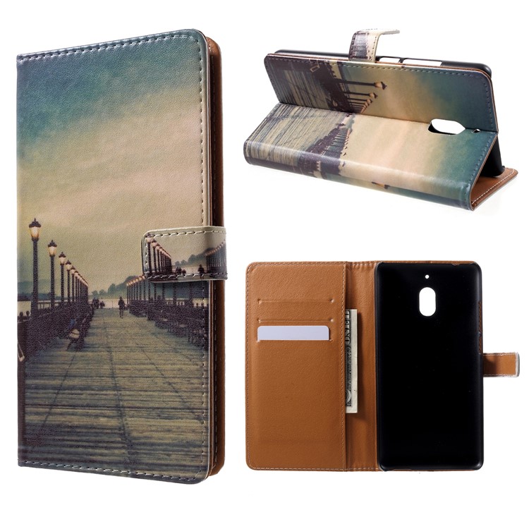 Pattern Printing Wallet Leather Phone Casing with Stand for Nokia 2.1 - Dock at Sunset-1