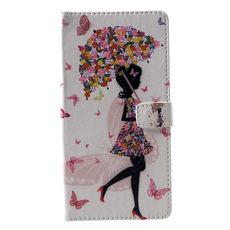 Pattern Printing Wallet Leather Flip Stand Cell Phone Cover for Nokia 2.1 - Flowered Girl Holding Umbrella-1
