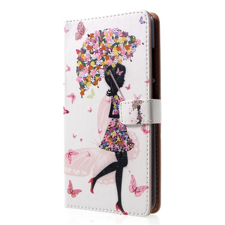 Pattern Printing Wallet Leather Flip Stand Cell Phone Cover for Nokia 2.1 - Flowered Girl Holding Umbrella-3