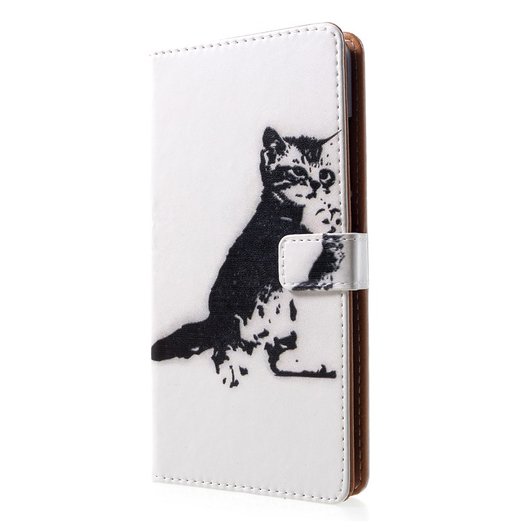 Pattern Printing PU Leather Magnetic Wallet Mobile Case for Nokia 2.1 - Black and White Cat-3