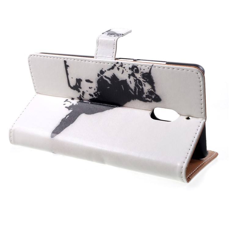 Pattern Printing PU Leather Magnetic Wallet Mobile Case for Nokia 2.1 - Black and White Cat-4