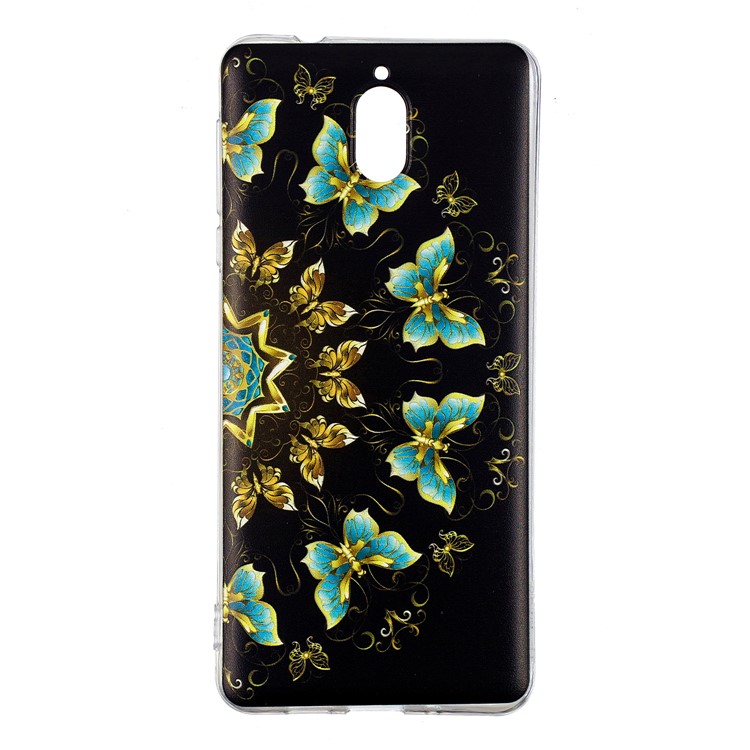 Pattern Printing Soft TPU Case for Nokia 3.1 - Gold and Blue Butterflies-2