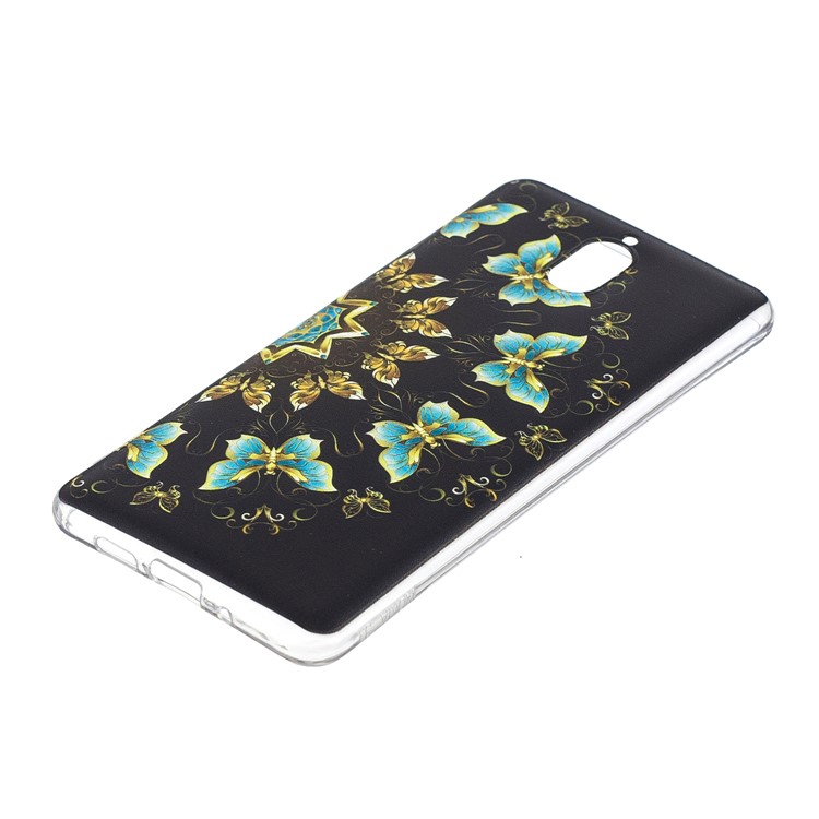 Pattern Printing Soft TPU Case for Nokia 3.1 - Gold and Blue Butterflies-3