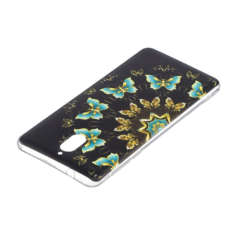 Pattern Printing Soft TPU Case for Nokia 3.1 - Gold and Blue Butterflies-4