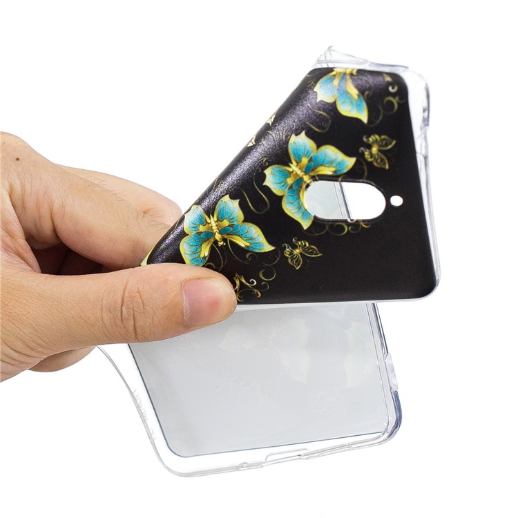 Pattern Printing Soft TPU Case for Nokia 3.1 - Gold and Blue Butterflies-5