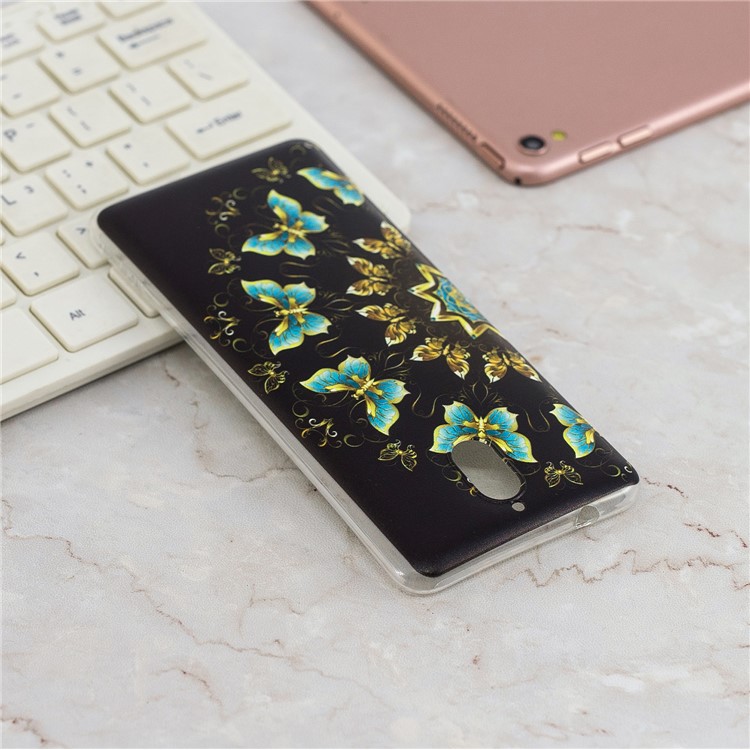 Pattern Printing Soft TPU Case for Nokia 3.1 - Gold and Blue Butterflies-7