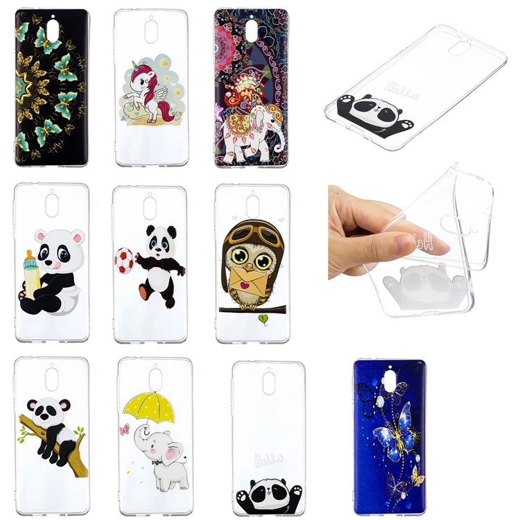 Pattern Printing Soft TPU Case for Nokia 3.1 - Gold and Blue Butterflies-9