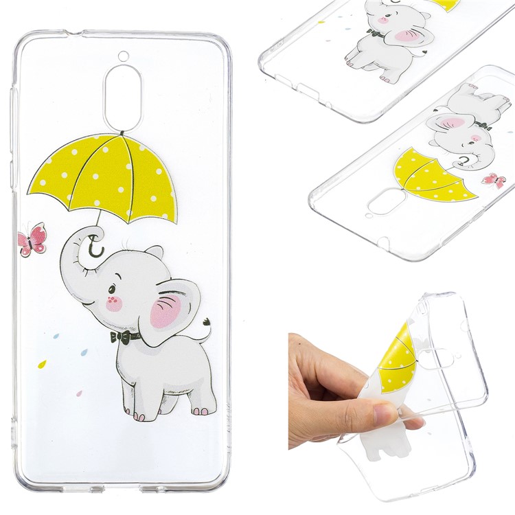 Pattern Printing Soft TPU Cell Phone Shell for Nokia 3.1 - Little Elephant with Umbrella-1