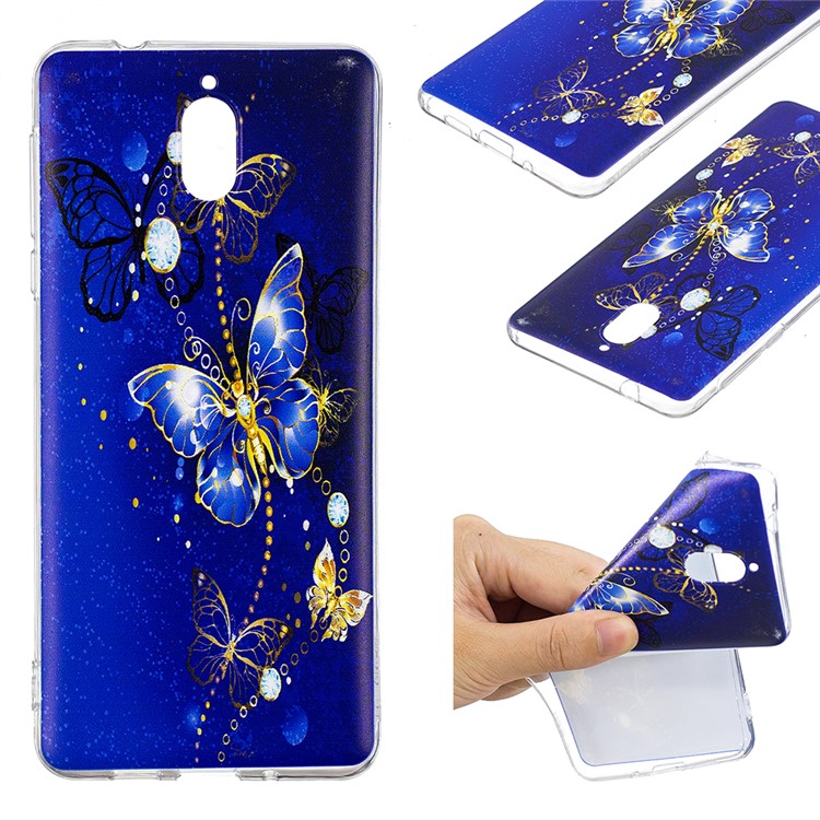 Pattern Printing Soft TPU Mobile Phone Cover for Nokia 3.1 - Blue Butterflies-1