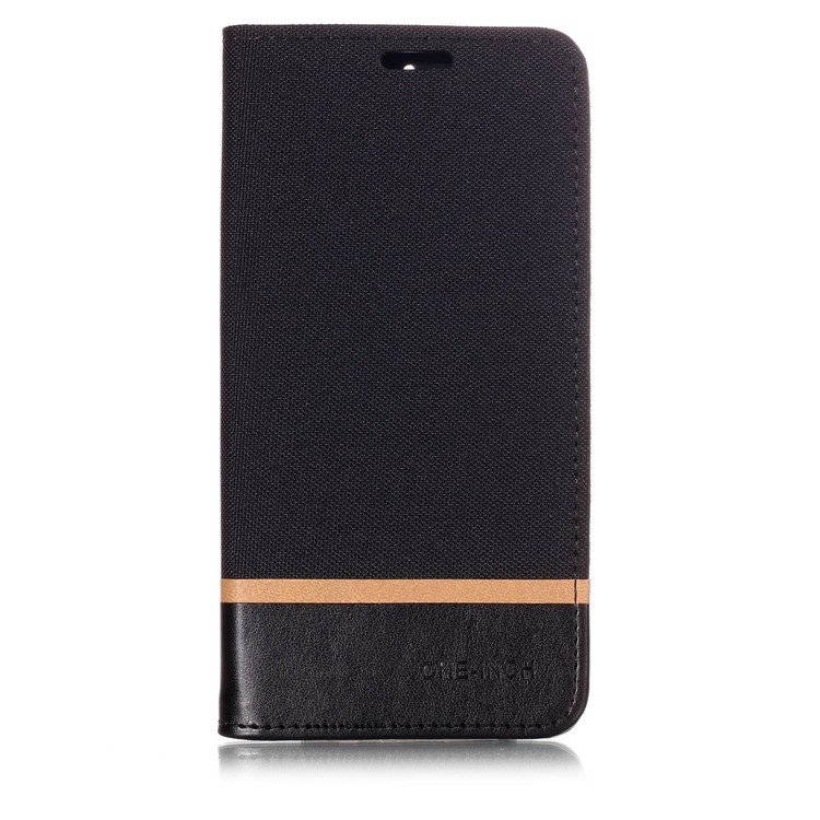 For Nokia 7 plus Cloth Texture Splicing PU Leather Phone Case with Card Holder - Black-2