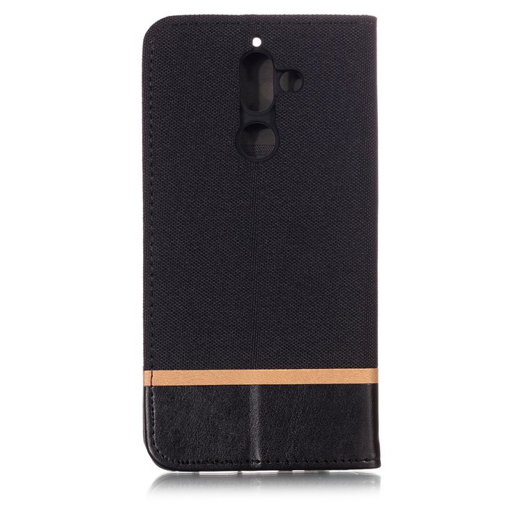 For Nokia 7 plus Cloth Texture Splicing PU Leather Phone Case with Card Holder - Black-3