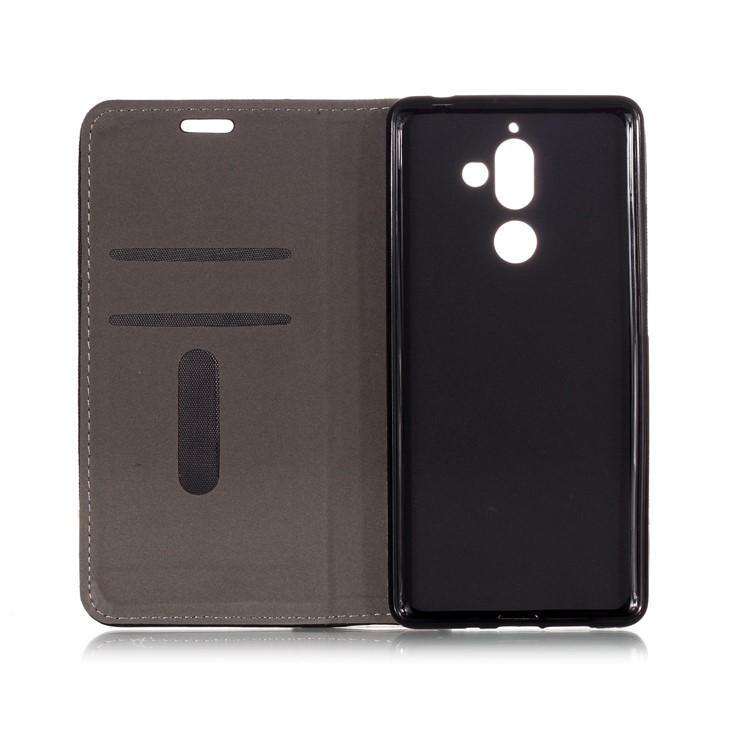 For Nokia 7 plus Cloth Texture Splicing PU Leather Phone Case with Card Holder - Black-4
