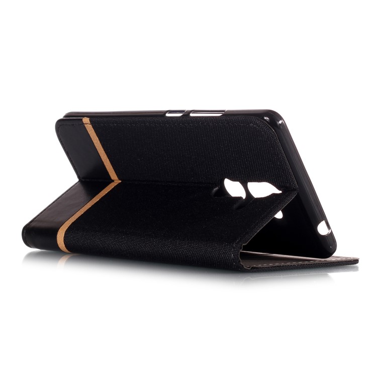 For Nokia 7 plus Cloth Texture Splicing PU Leather Phone Case with Card Holder - Black-5