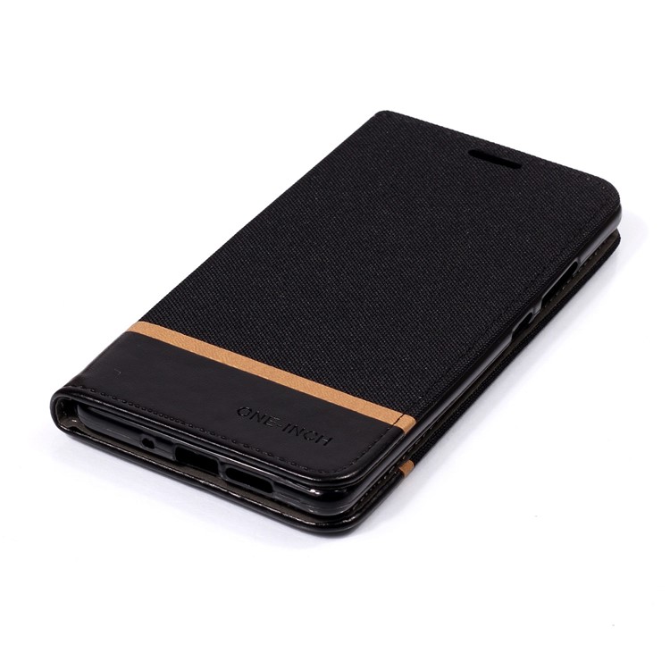 For Nokia 7 plus Cloth Texture Splicing PU Leather Phone Case with Card Holder - Black-6