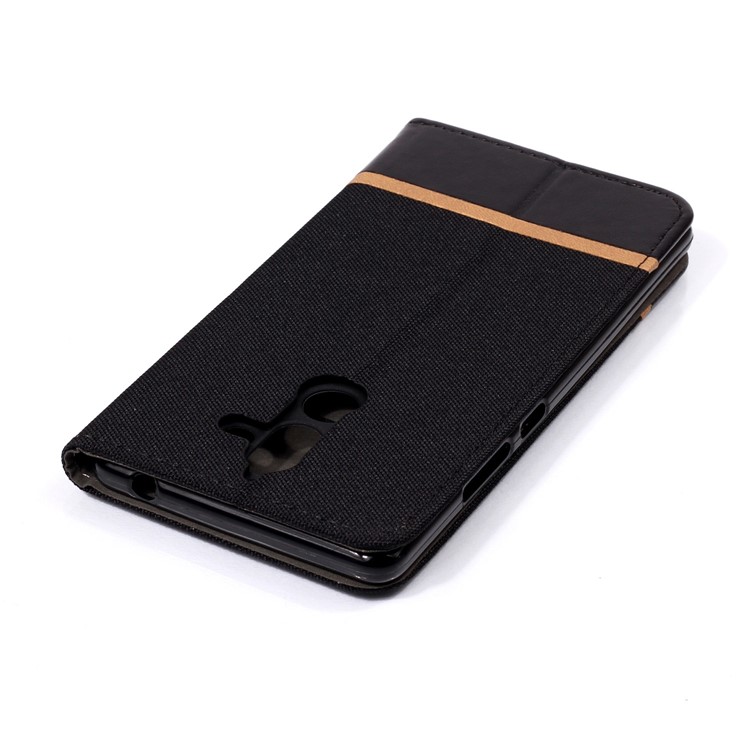 For Nokia 7 plus Cloth Texture Splicing PU Leather Phone Case with Card Holder - Black-7