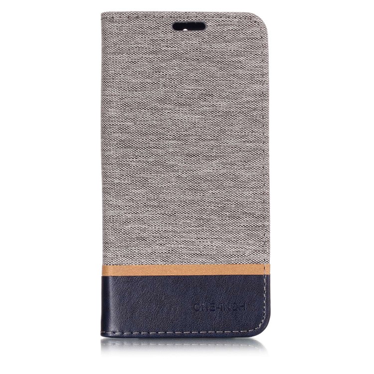 For Nokia 7 plus Cloth Texture Splicing PU Leather Cover Case with Card Holder - Grey-1