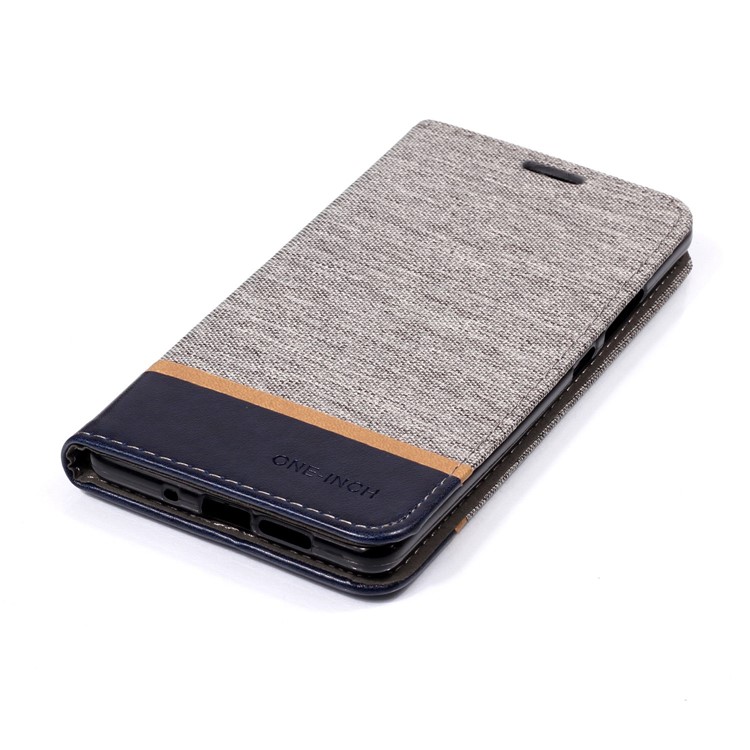 For Nokia 7 plus Cloth Texture Splicing PU Leather Cover Case with Card Holder - Grey-4