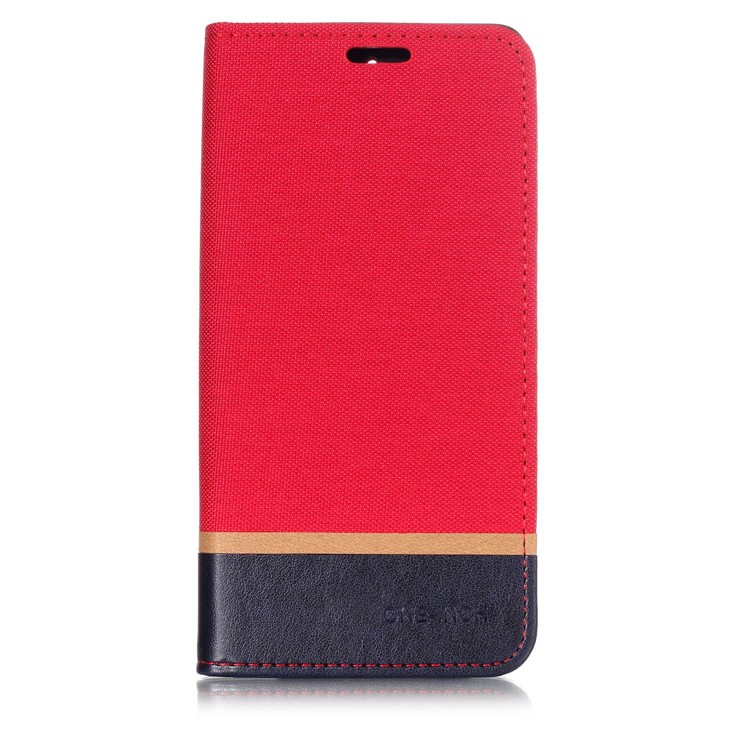 For Nokia 7 plus Cloth Texture Splicing PU Leather Shell with Card Holder - Red-1