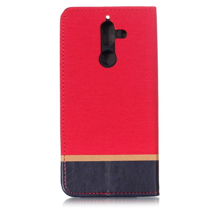 For Nokia 7 plus Cloth Texture Splicing PU Leather Shell with Card Holder - Red-2