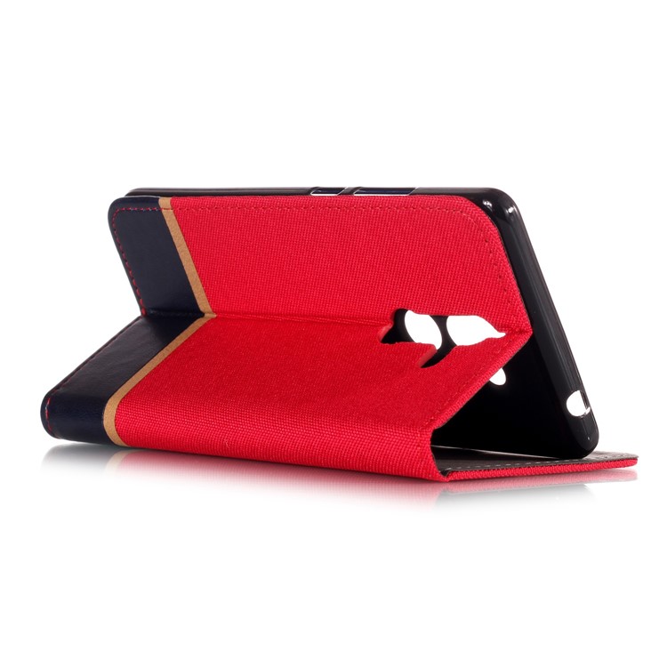 For Nokia 7 plus Cloth Texture Splicing PU Leather Shell with Card Holder - Red-3