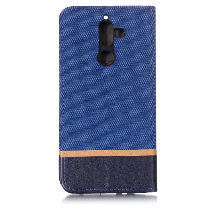 For Nokia 7 plus Cloth Texture Splicing PU Leather Protective Shell with Card Holder - Blue-2
