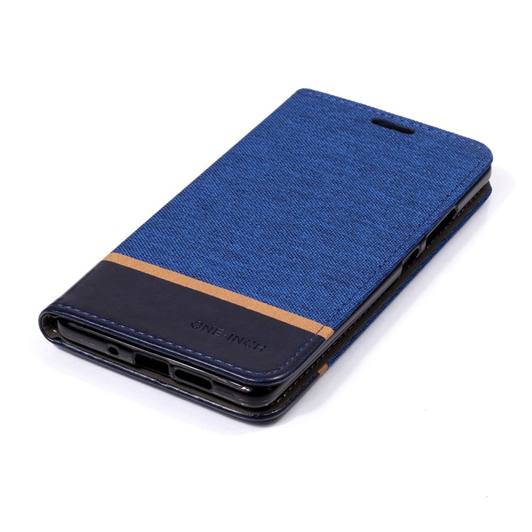 For Nokia 7 plus Cloth Texture Splicing PU Leather Protective Shell with Card Holder - Blue-4