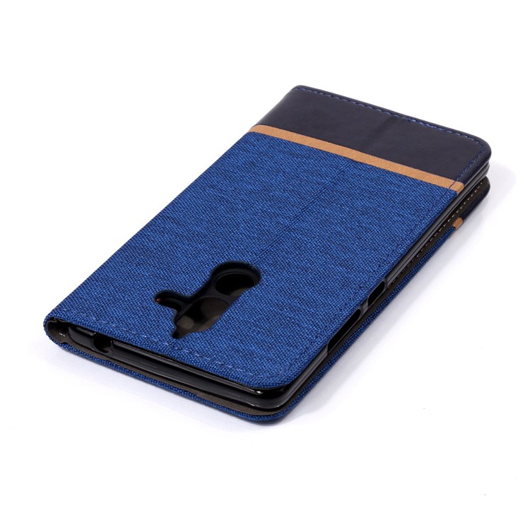 For Nokia 7 plus Cloth Texture Splicing PU Leather Protective Shell with Card Holder - Blue-5