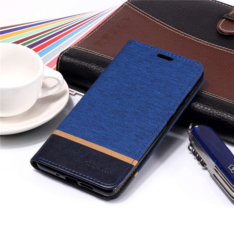 For Nokia 7 plus Cloth Texture Splicing PU Leather Protective Shell with Card Holder - Blue-6