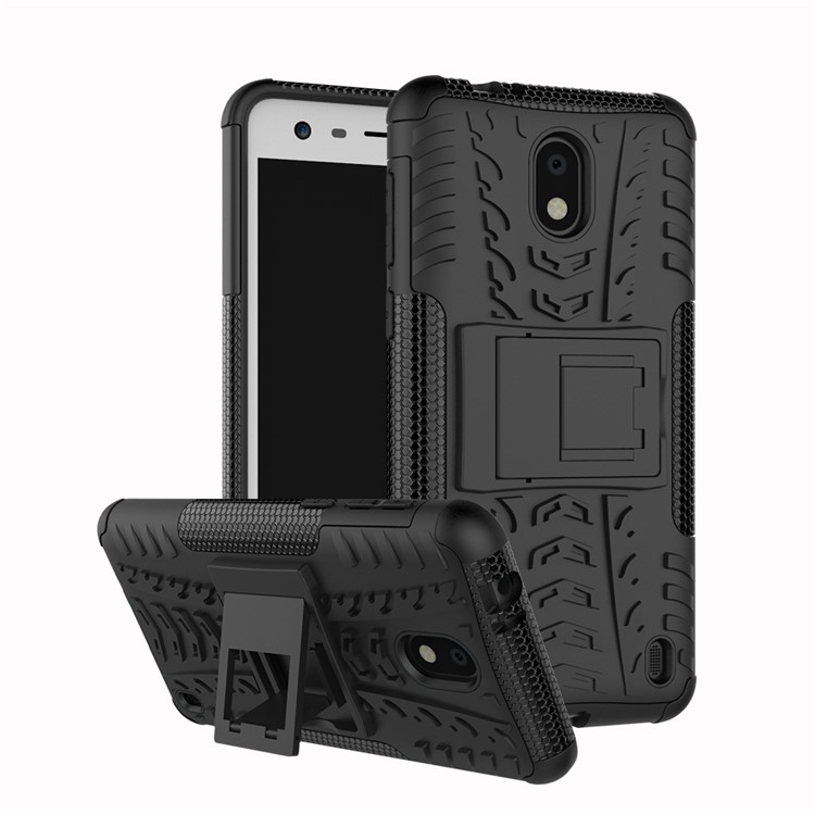 Anti-slip PC + TPU Hybrid Case with Kickstand for Nokia 2 - Black-1