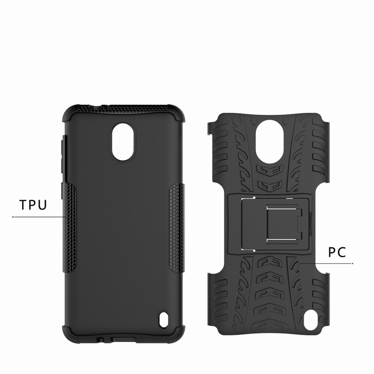 Anti-slip PC + TPU Hybrid Case with Kickstand for Nokia 2 - Black-11