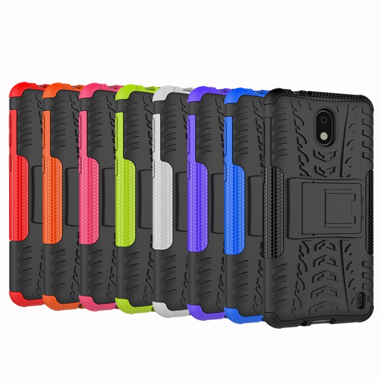 Anti-slip PC + TPU Hybrid Case with Kickstand for Nokia 2 - Black-12