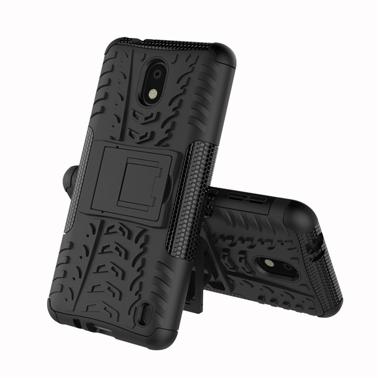 Anti-slip PC + TPU Hybrid Case with Kickstand for Nokia 2 - Black-2