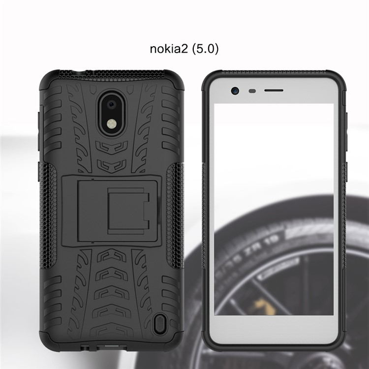 Anti-slip PC + TPU Hybrid Case with Kickstand for Nokia 2 - Black-9