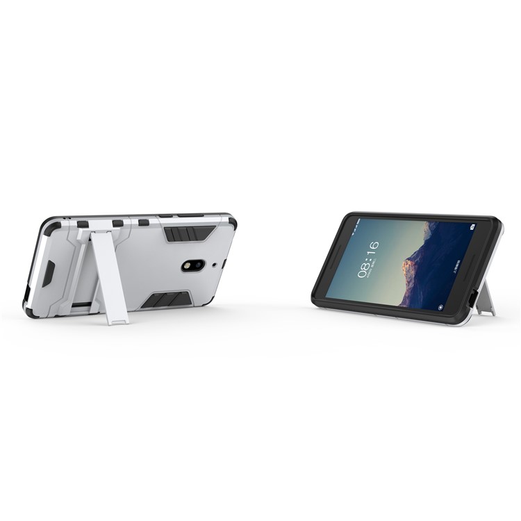 Cool Guard Plastic TPU Hybrid Phone Back Case Accessory with Kickstand for Nokia 2.1 - Silver-5