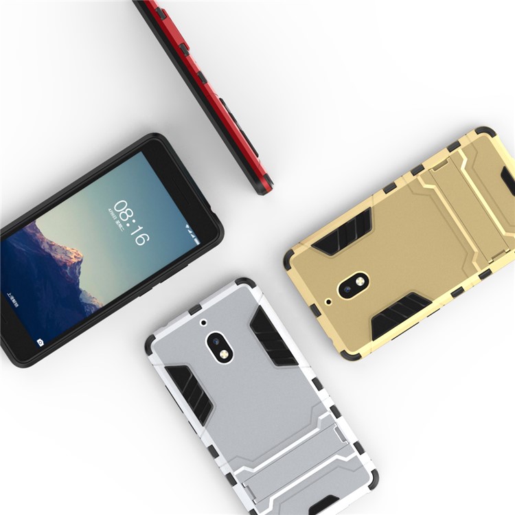 Cool Guard Plastic TPU Hybrid Phone Back Case Accessory with Kickstand for Nokia 2.1 - Silver-6