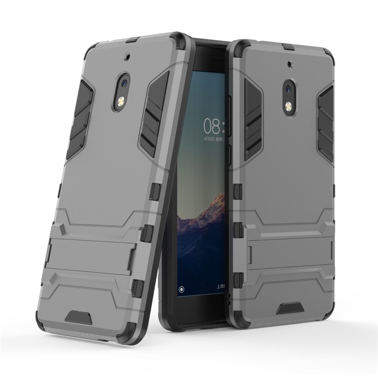 Cool Guard Plastic TPU Hybrid Phone Protection Case with Kickstand for Nokia 2.1 - Grey-1