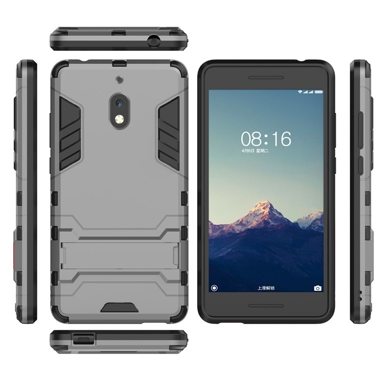 Cool Guard Plastic TPU Hybrid Phone Protection Case with Kickstand for Nokia 2.1 - Grey-3