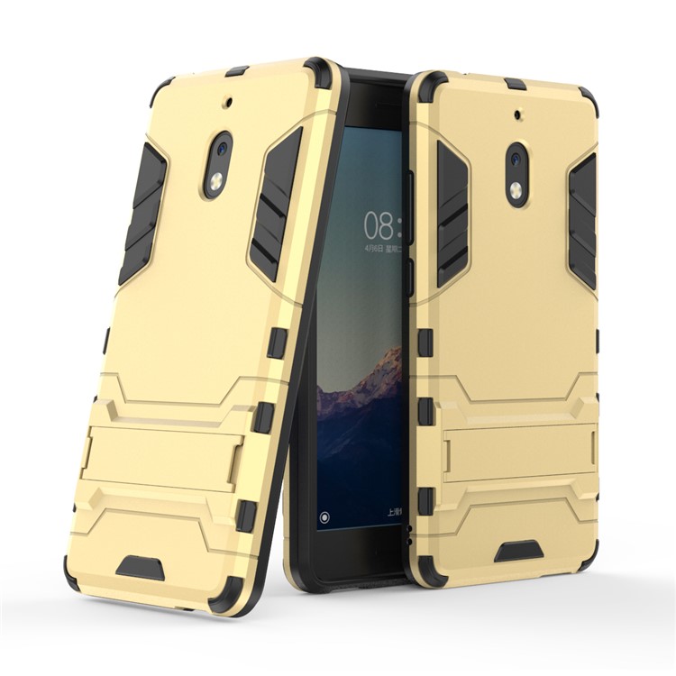 Cool Guard Plastic TPU Hybrid Phone Shell Cover with Kickstand for Nokia 2.1 - Gold-1